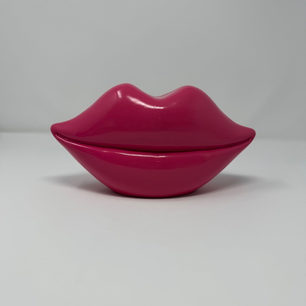 Hot Pink Lips Pop Art Sculpture Glossy Resin Mouth Figurine Decor 10‎ Inch